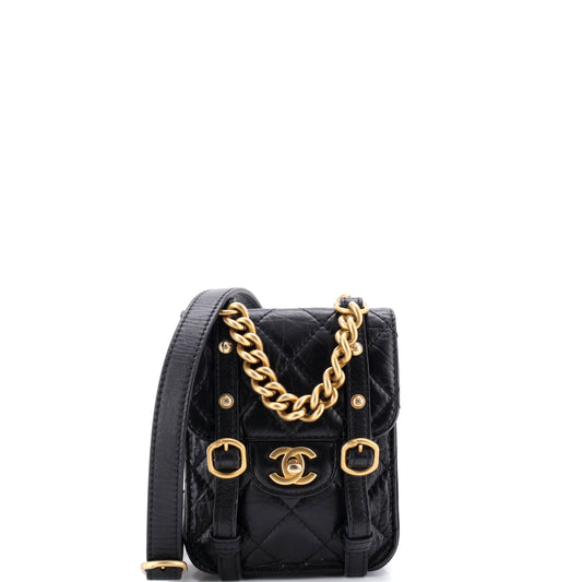 Chanel City School Mini Flap Messenger Bag in Quilted Aged Calfskin