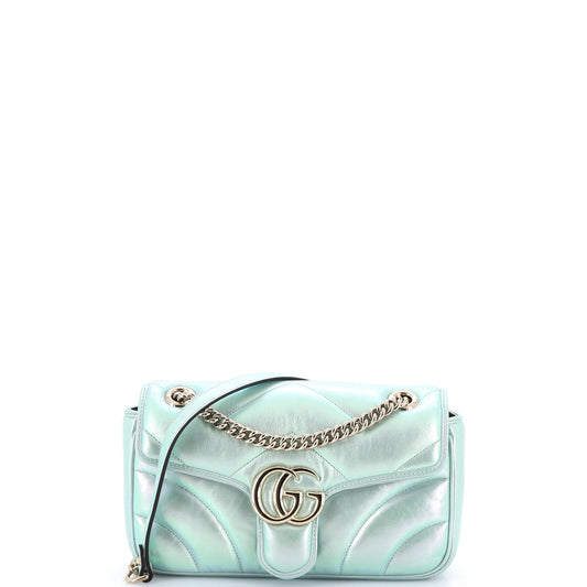 Gucci GG Marmont Chevron Iridescent Leather Flap Bag, Small