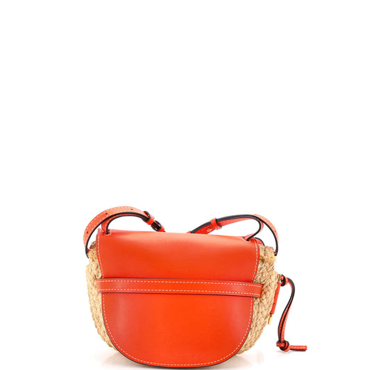 Loewe Gate Shoulder Bag in Leather and Raffia, Small