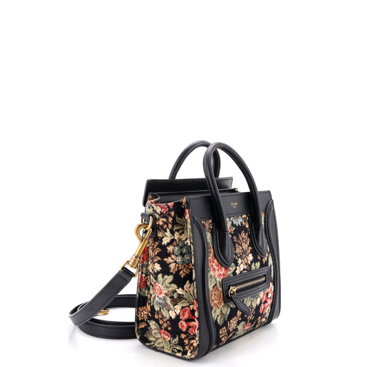 Celine Nano Luggage Bag in Printed Jacquard and Leather