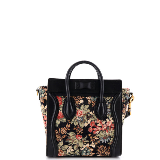 Celine Nano Luggage Bag in Printed Jacquard and Leather