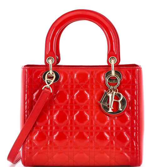 Christian Dior Lady Dior Cannage Quilted Enamel Medium Bag