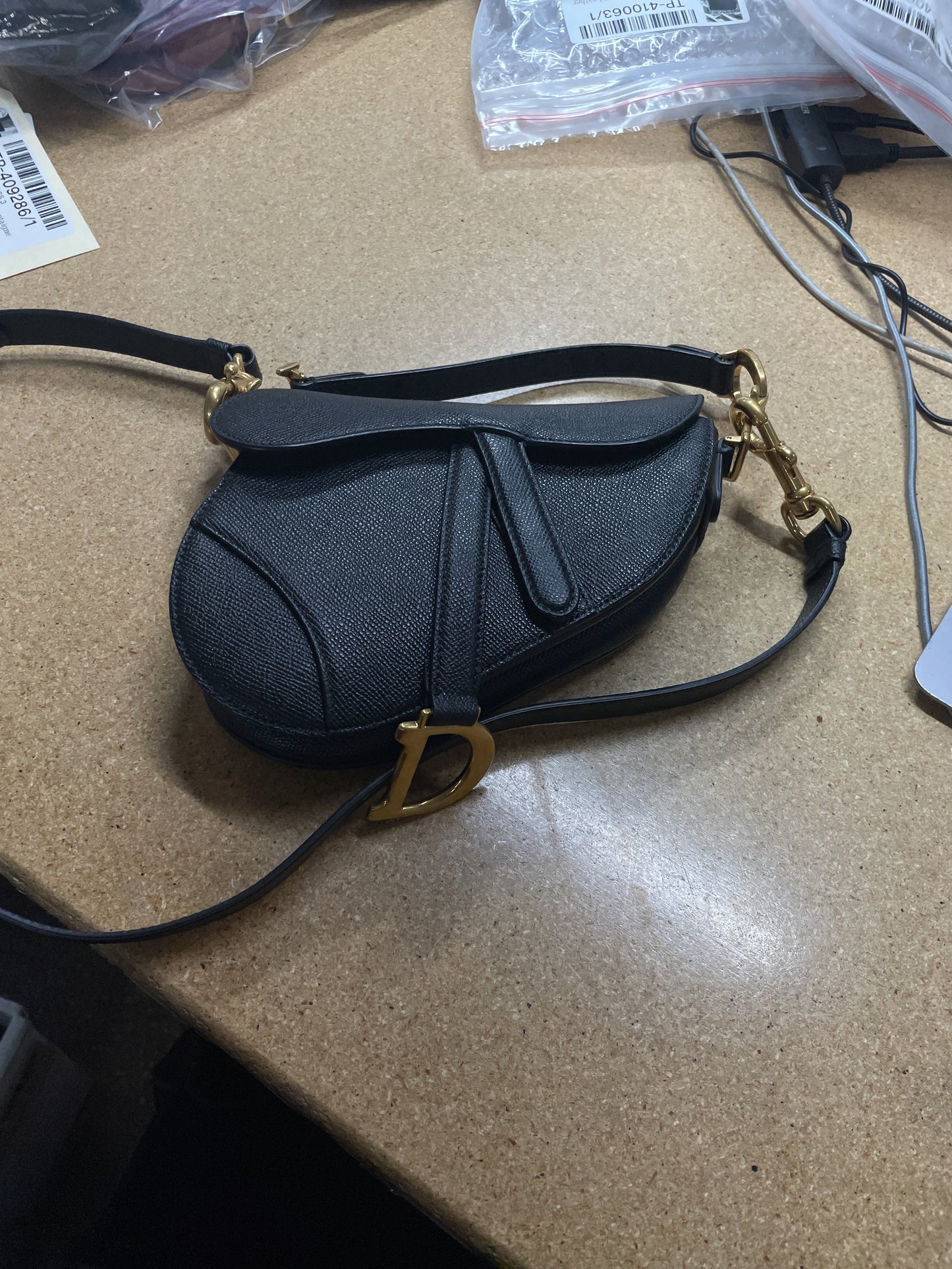 Christian Dior Saddle Handbag with Strap, Leather, Mini