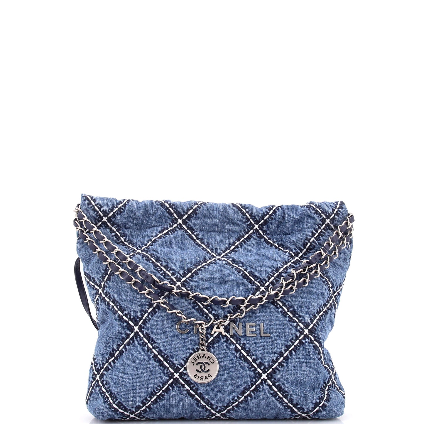 Chanel 22 Chain Hobo Bag, Quilted Stitch Denim, Small