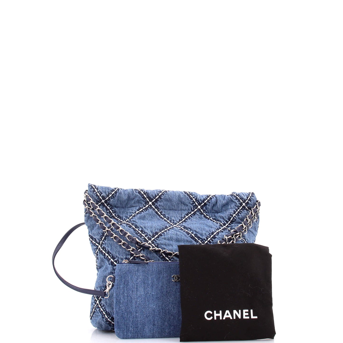 Chanel 22 Chain Hobo Bag, Quilted Stitch Denim, Small