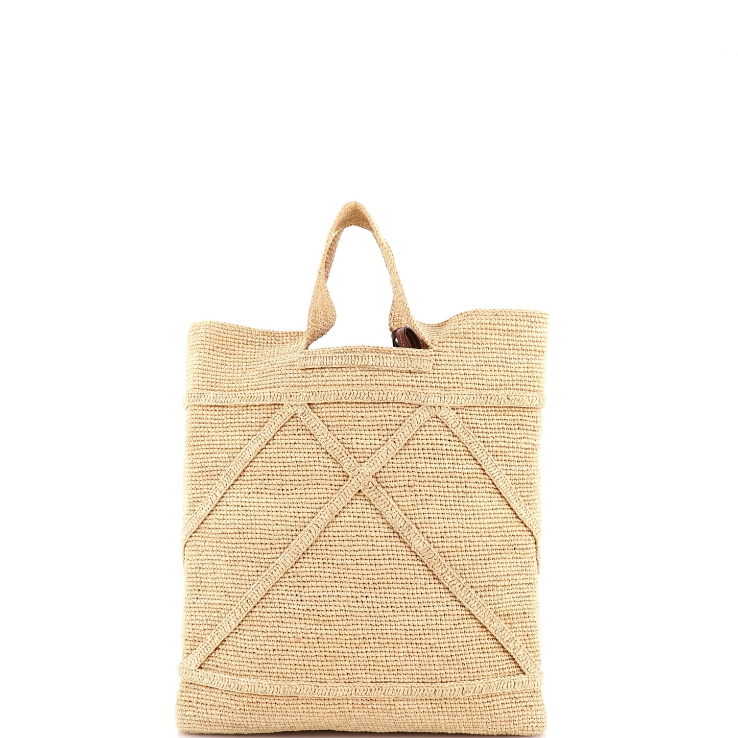 Prada Triangle Logo Shopping Tote, Crochet Raffia, Large