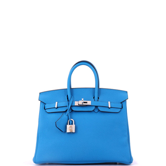 Hermès Birkin handbag, blue Togo, silver hardware, size 25
