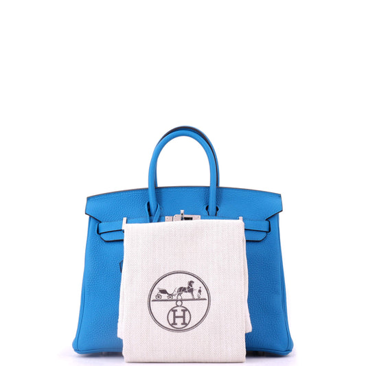 Hermès Birkin handbag, blue Togo, silver hardware, size 25