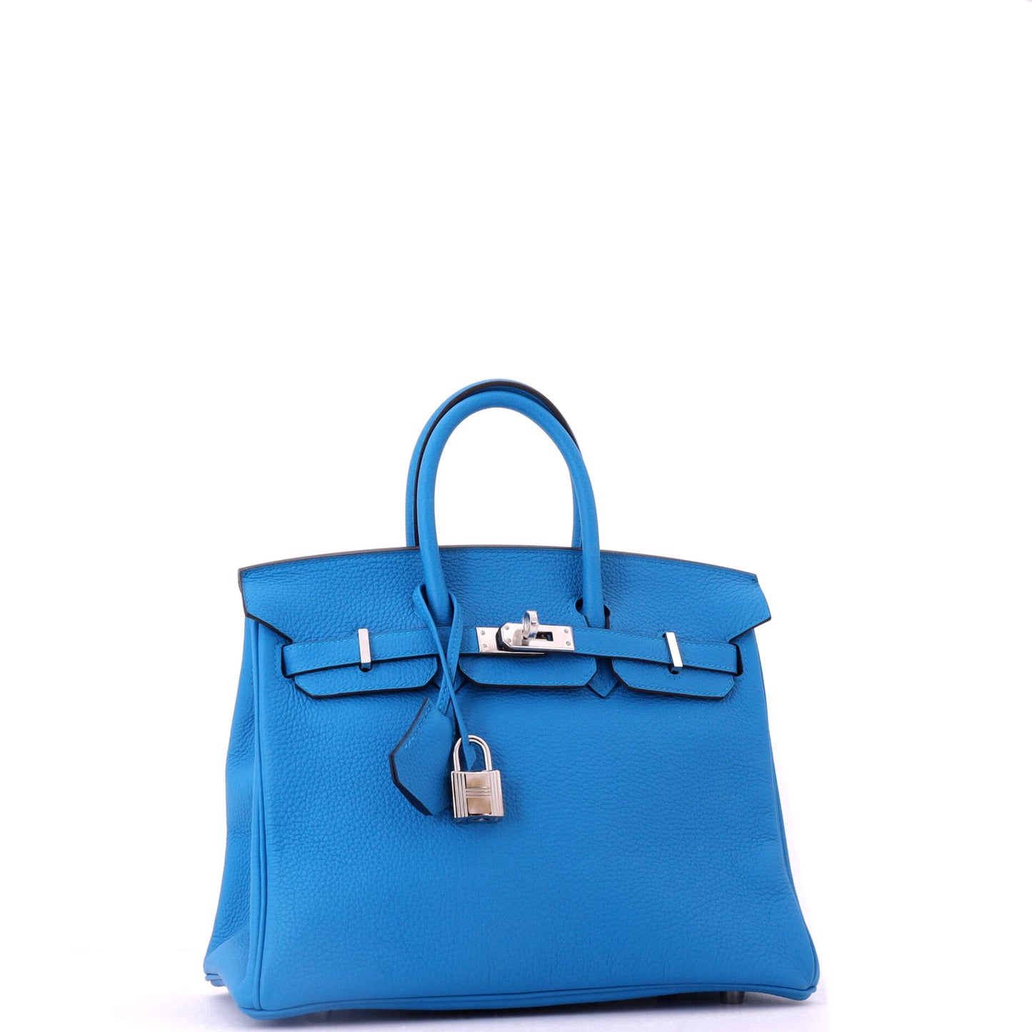 Hermès Birkin handbag, blue Togo, silver hardware, size 25
