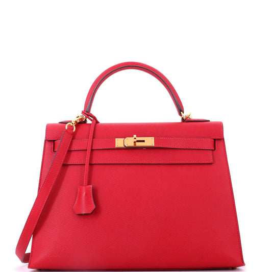Hermès Kelly handbag, red Epson, gold hardware, size 32