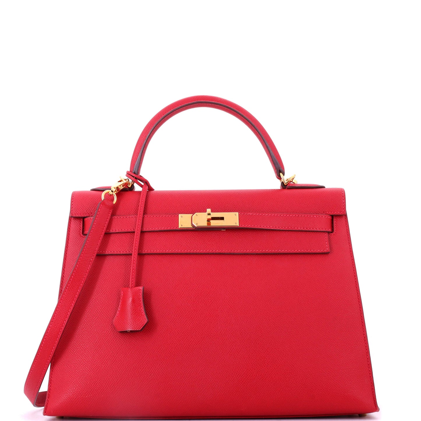 Hermès Kelly handbag, red Epson, gold hardware, size 32
