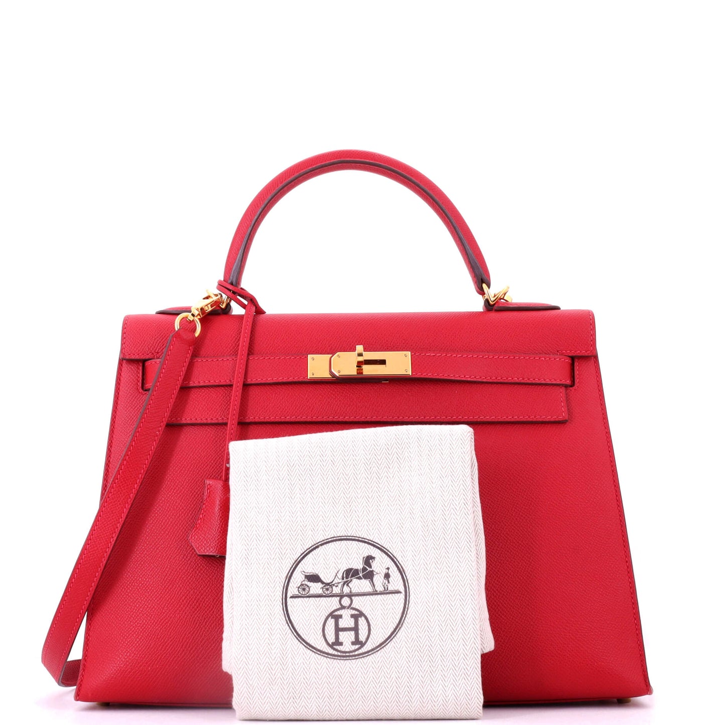 Hermès Kelly handbag, red Epson, gold hardware, size 32