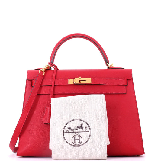 Hermès Kelly handbag, red Epson, gold hardware, size 32