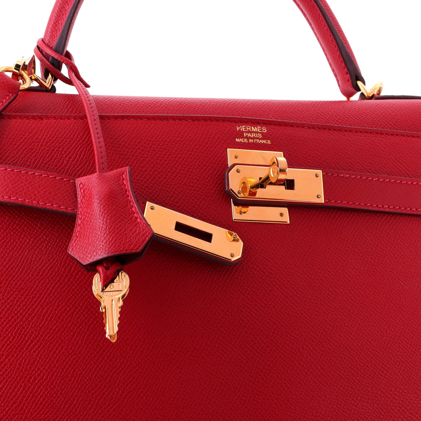 Hermès Kelly handbag, red Epson, gold hardware, size 32