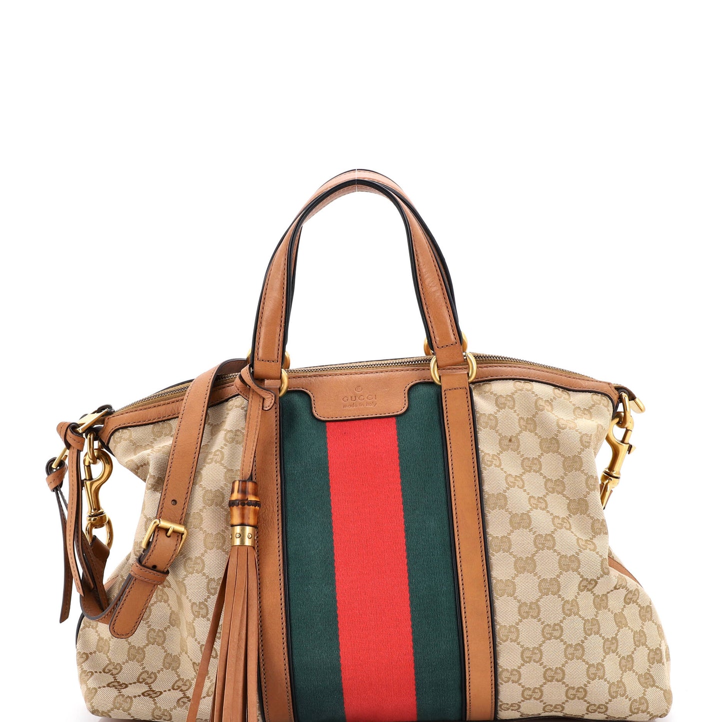 Gucci Rania Convertible Top Handle Bag in Web and GG Canvas, Medium