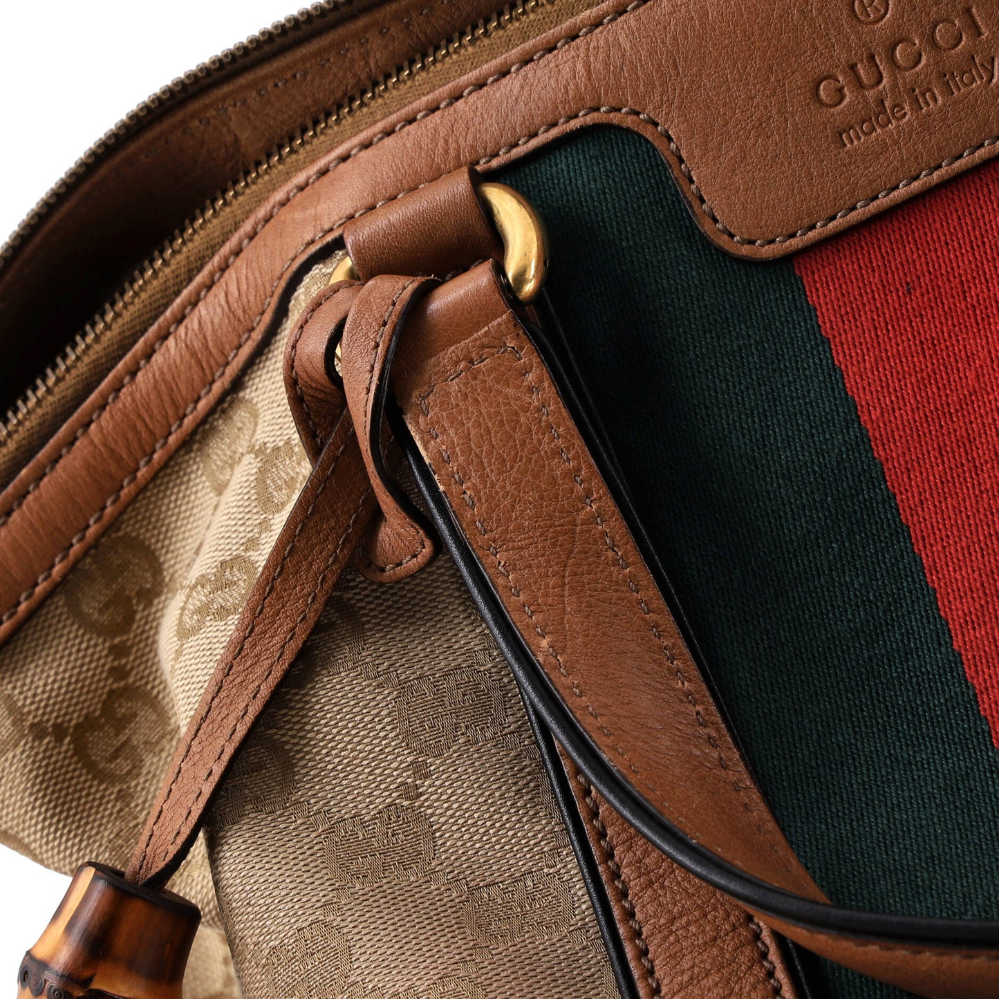 Gucci Rania Convertible Top Handle Bag in Web and GG Canvas, Medium