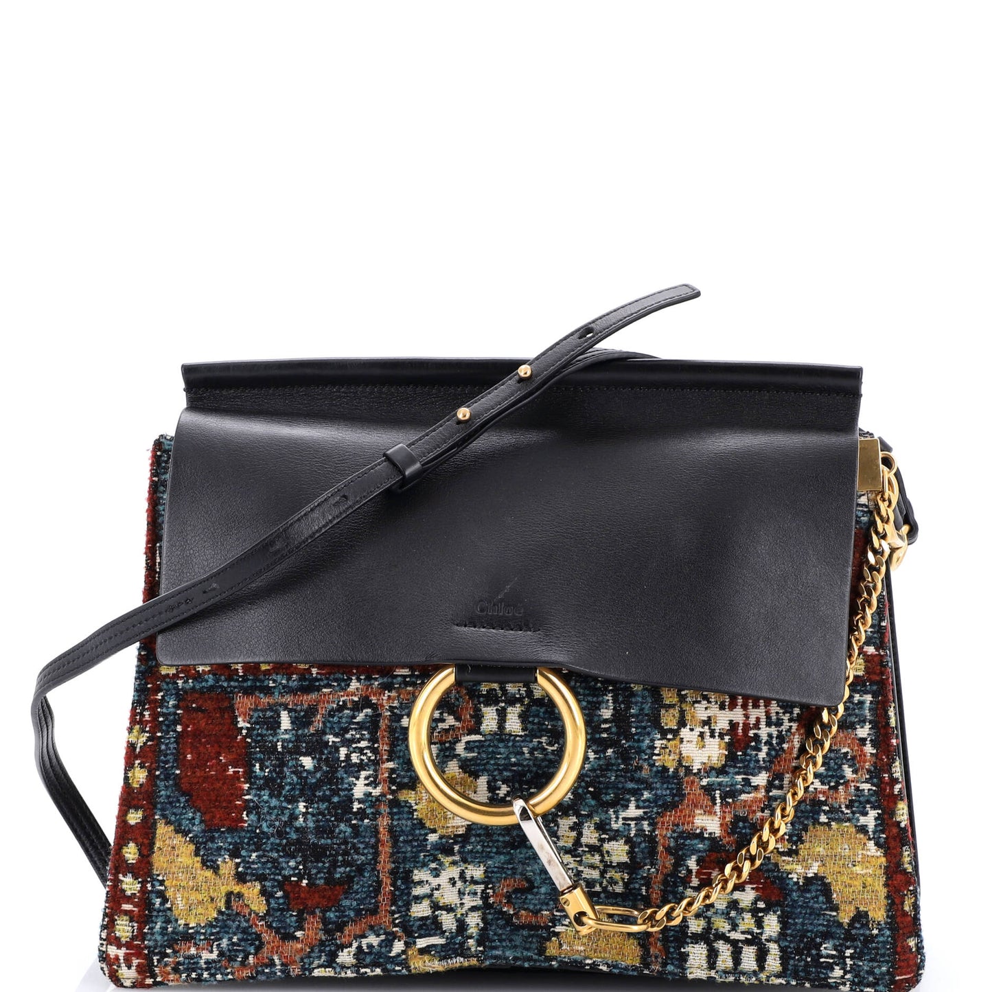 Chloe Faye Medium Leather and Tapestry Shoulder Bag