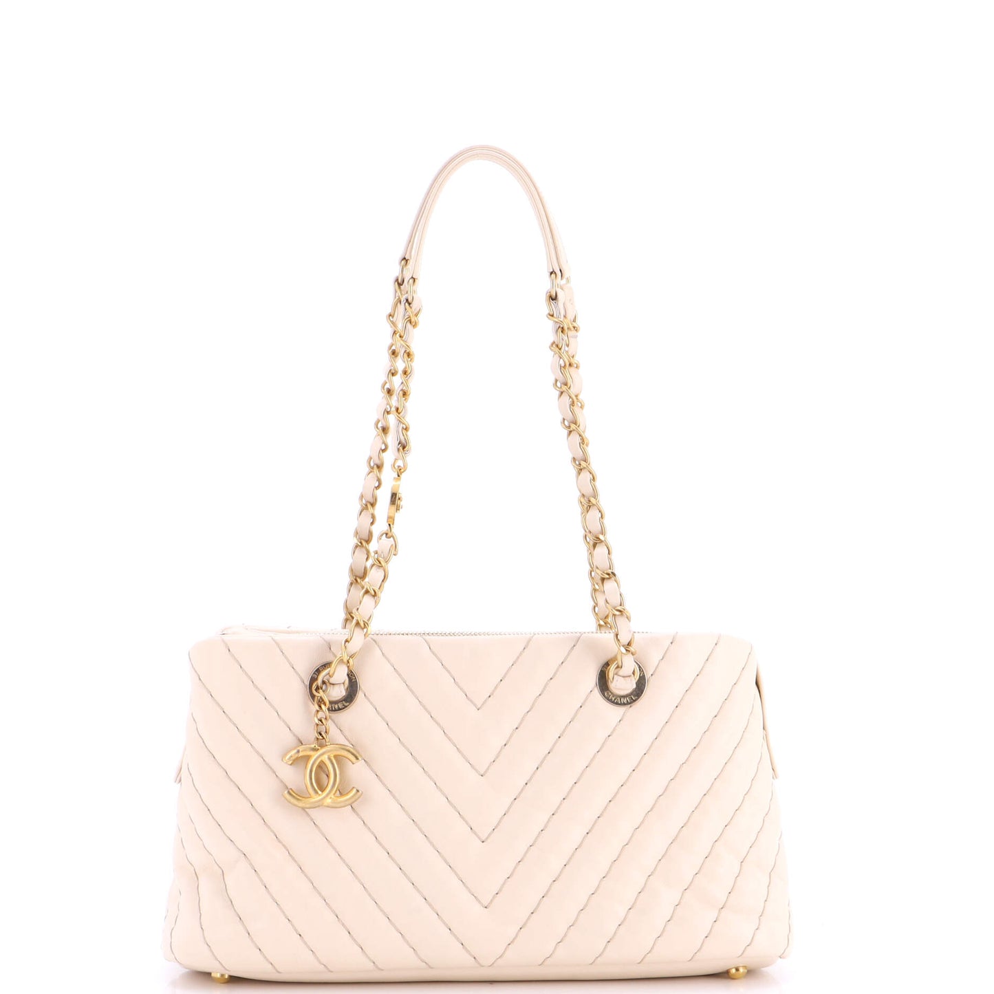 Chanel Sarpic CC Charm Tote Chevron Iridescent Calfskin Small