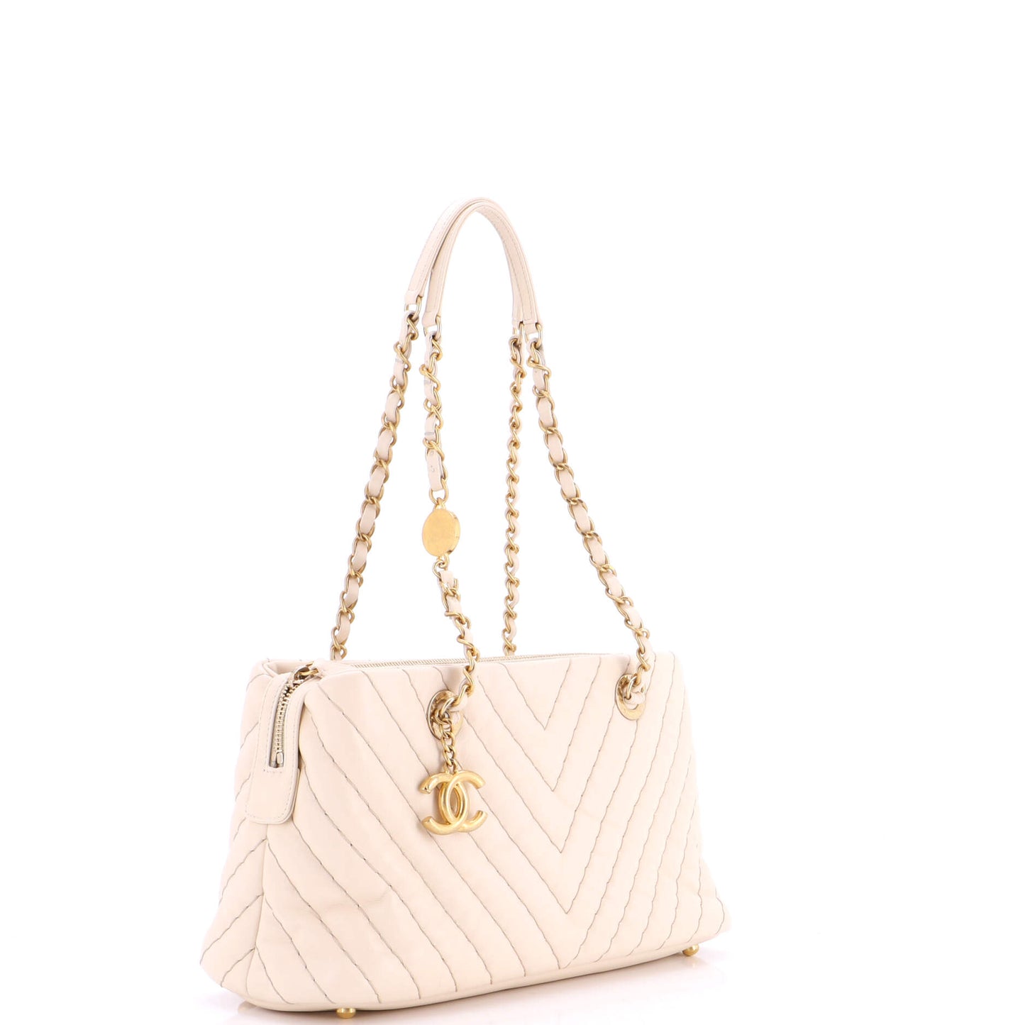 Chanel Sarpic CC Charm Tote Chevron Iridescent Calfskin Small