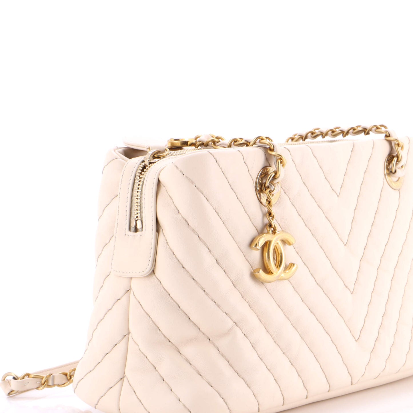 Chanel Sarpic CC Charm Tote Chevron Iridescent Calfskin Small
