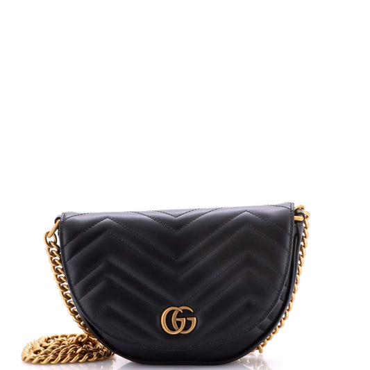 Gucci GG Marmont Half Moon Flap Crossbody Bag in Matelassé Leather, Mini