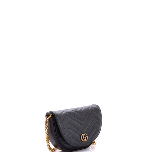 Gucci GG Marmont Half Moon Flap Crossbody Bag in Matelassé Leather, Mini
