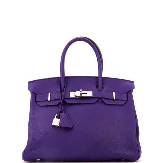 Hermès Birkin handbag, purple Clemence leather, silver hardware, size 30