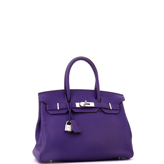 Hermès Birkin handbag, purple Clemence leather, silver hardware, size 30