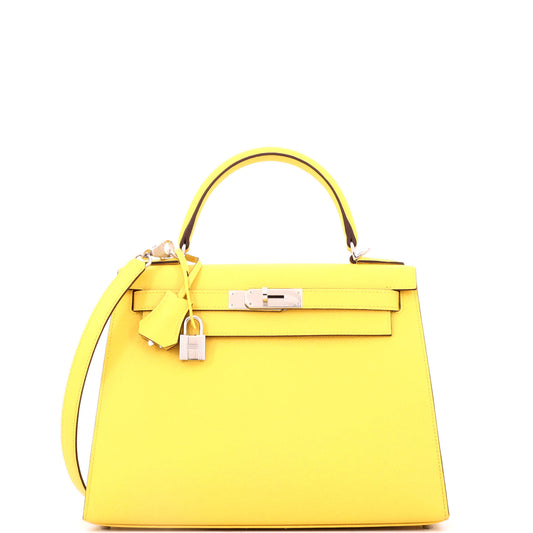 Hermès Kelly handbag, yellow Epson leather, silver hardware, size 28