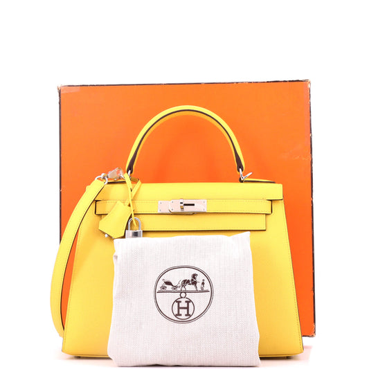Hermès Kelly handbag, yellow Epson leather, silver hardware, size 28