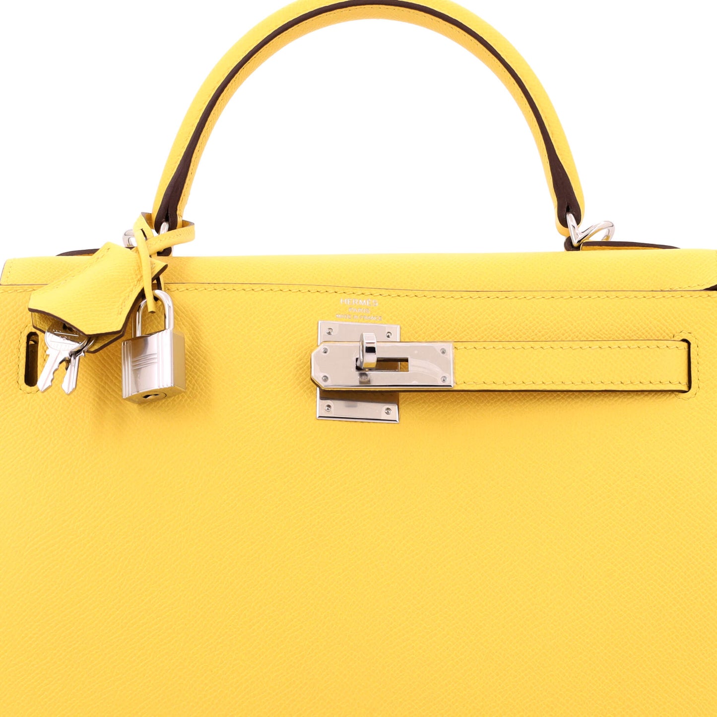 Hermès Kelly handbag, yellow Epson leather, silver hardware, size 28