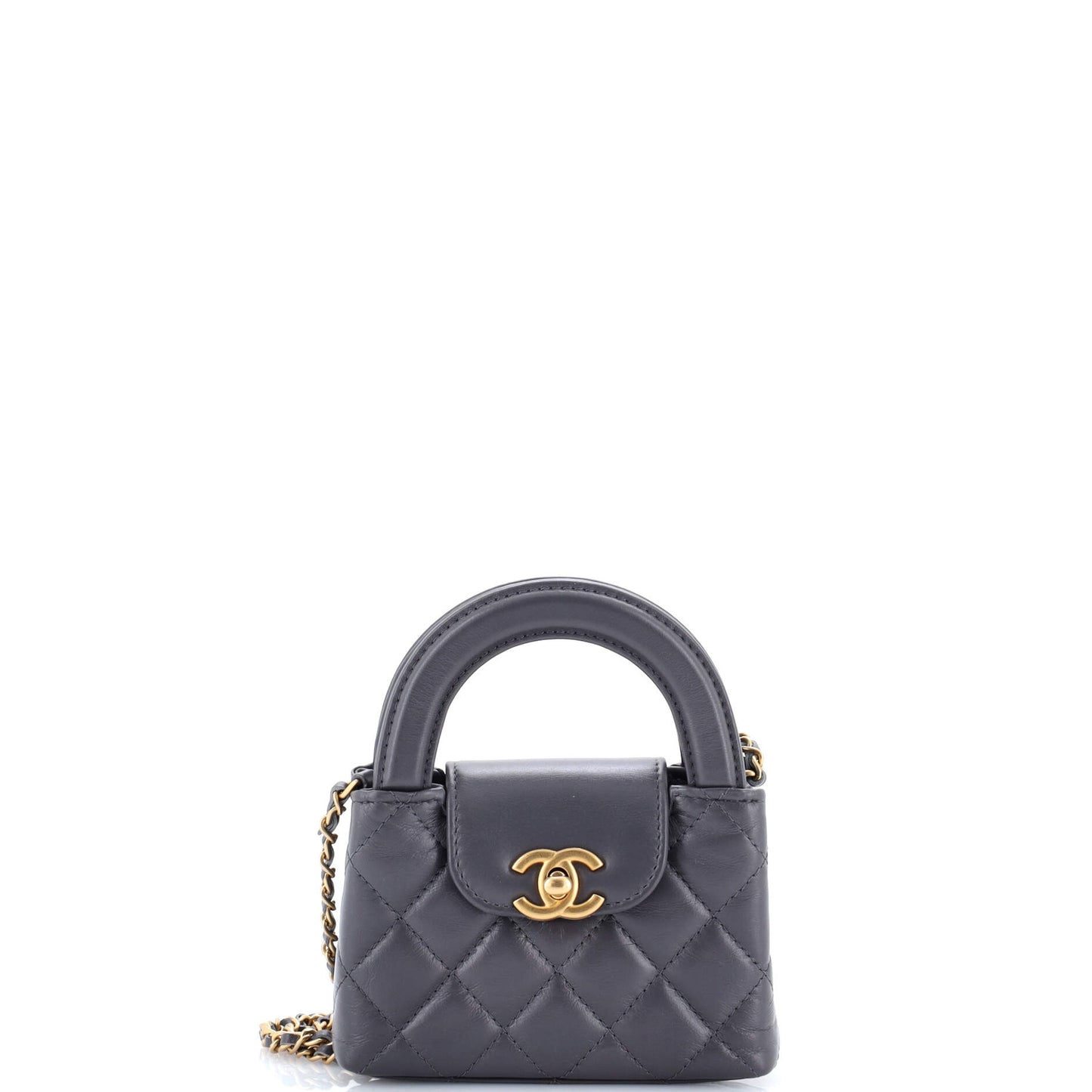 Chanel Kelly Top Handle Shopping Bag in Quilted Shiny Aged Calfskin Nano