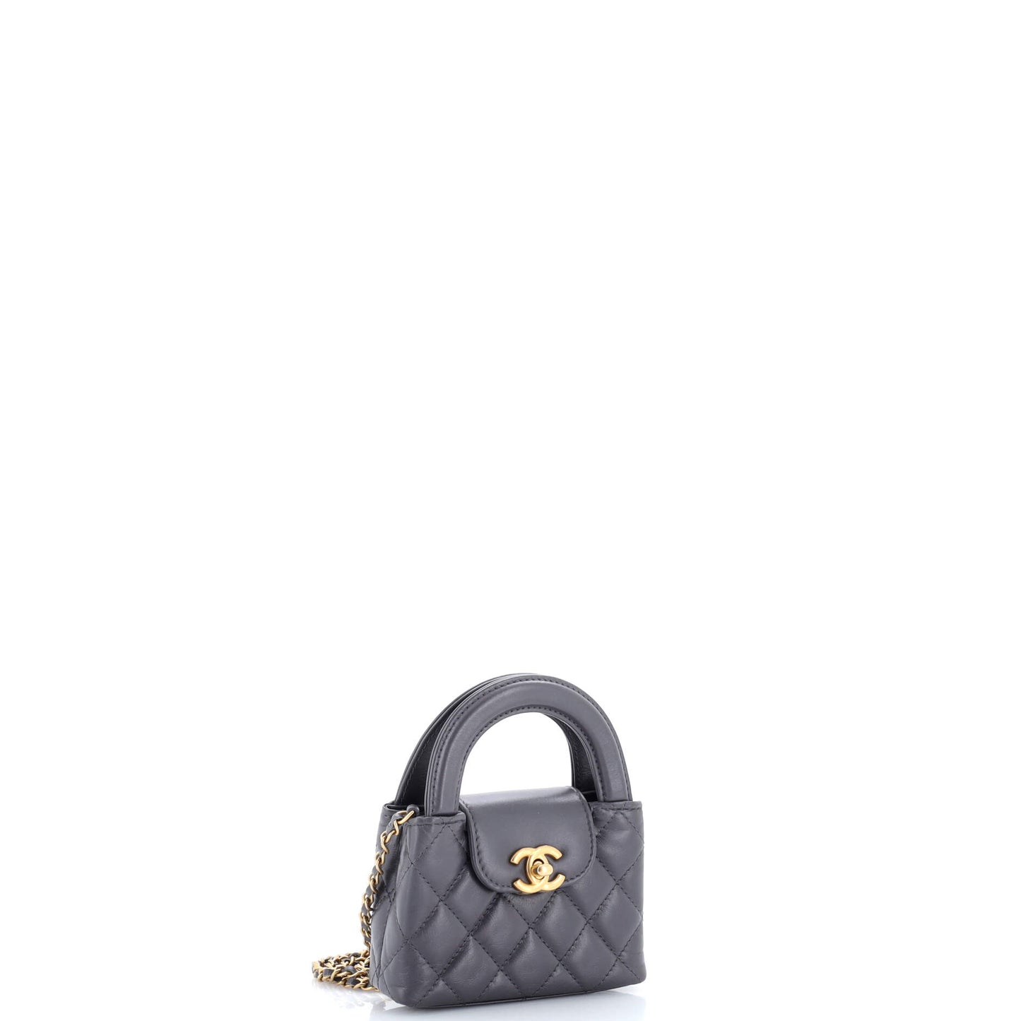 Chanel Kelly Top Handle Shopping Bag in Quilted Shiny Aged Calfskin Nano