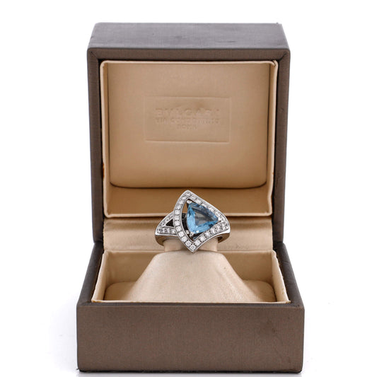 Bvlgari Diva's Dream Openwork Ring in 18K white gold, diamonds and aquamarine