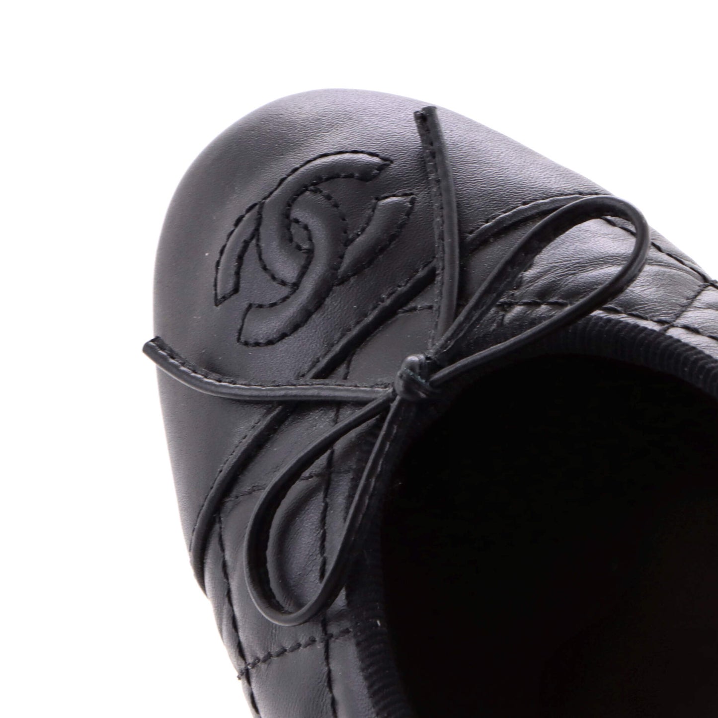 Chanel Women's CC Cap Toe Bow Ballerina Flats in Quilted Leather