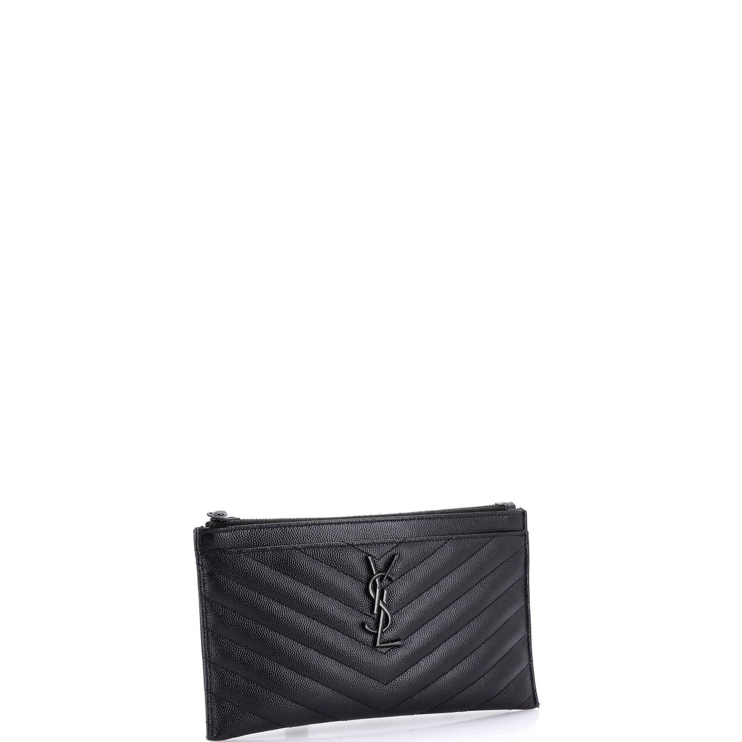 Saint Laurent Classic Monogram Zip Bill Pouch in Matelassé Chevron Leather, Medium