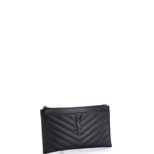 Saint Laurent Classic Monogram Zip Bill Pouch in Matelassé Chevron Leather, Medium