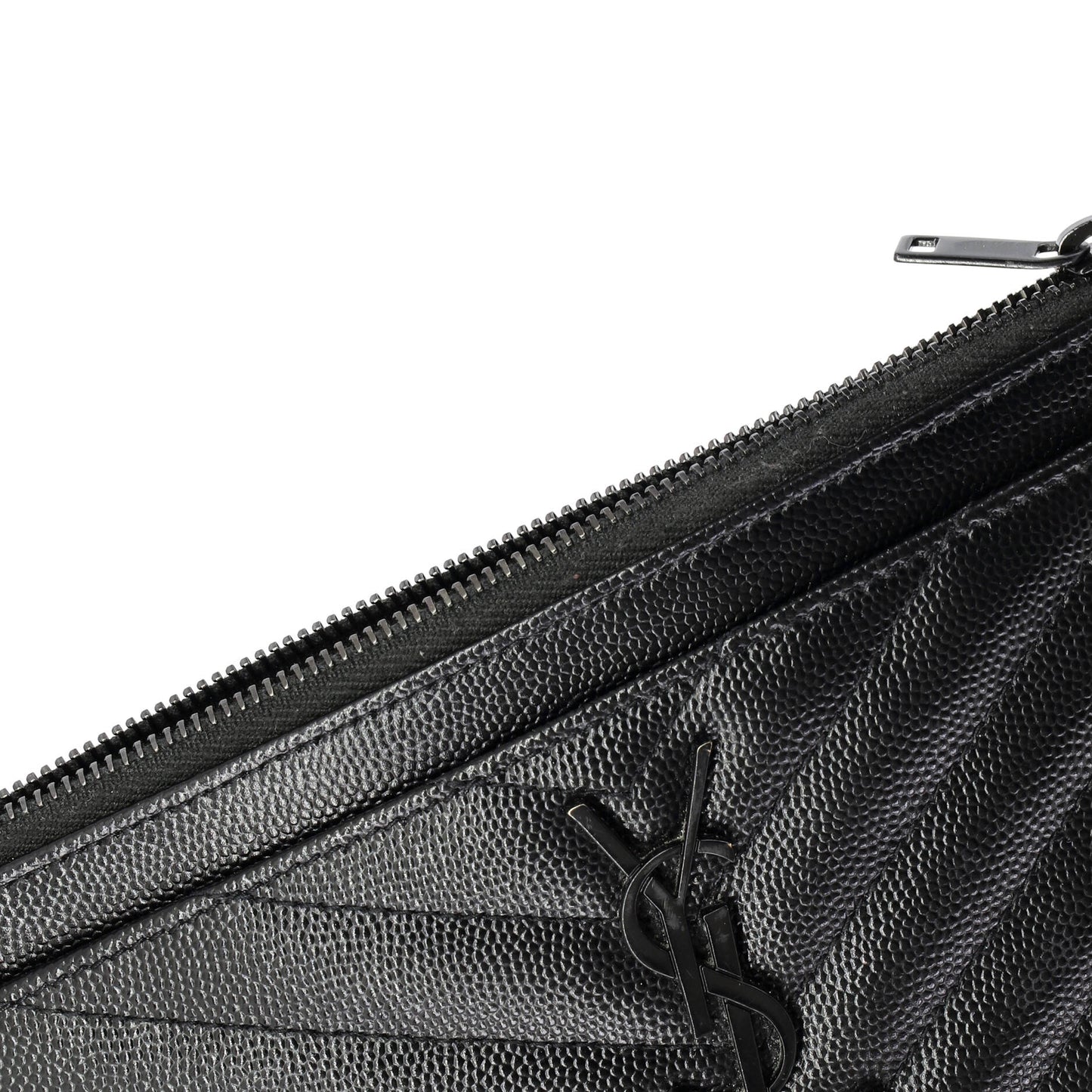 Saint Laurent Classic Monogram Zip Bill Pouch in Matelassé Chevron Leather, Medium