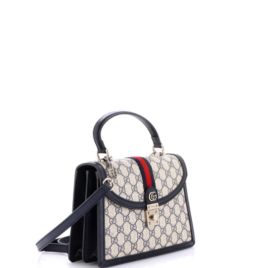 Gucci Ophidia Flap Top Handle Bag in GG Coated Canvas, Small