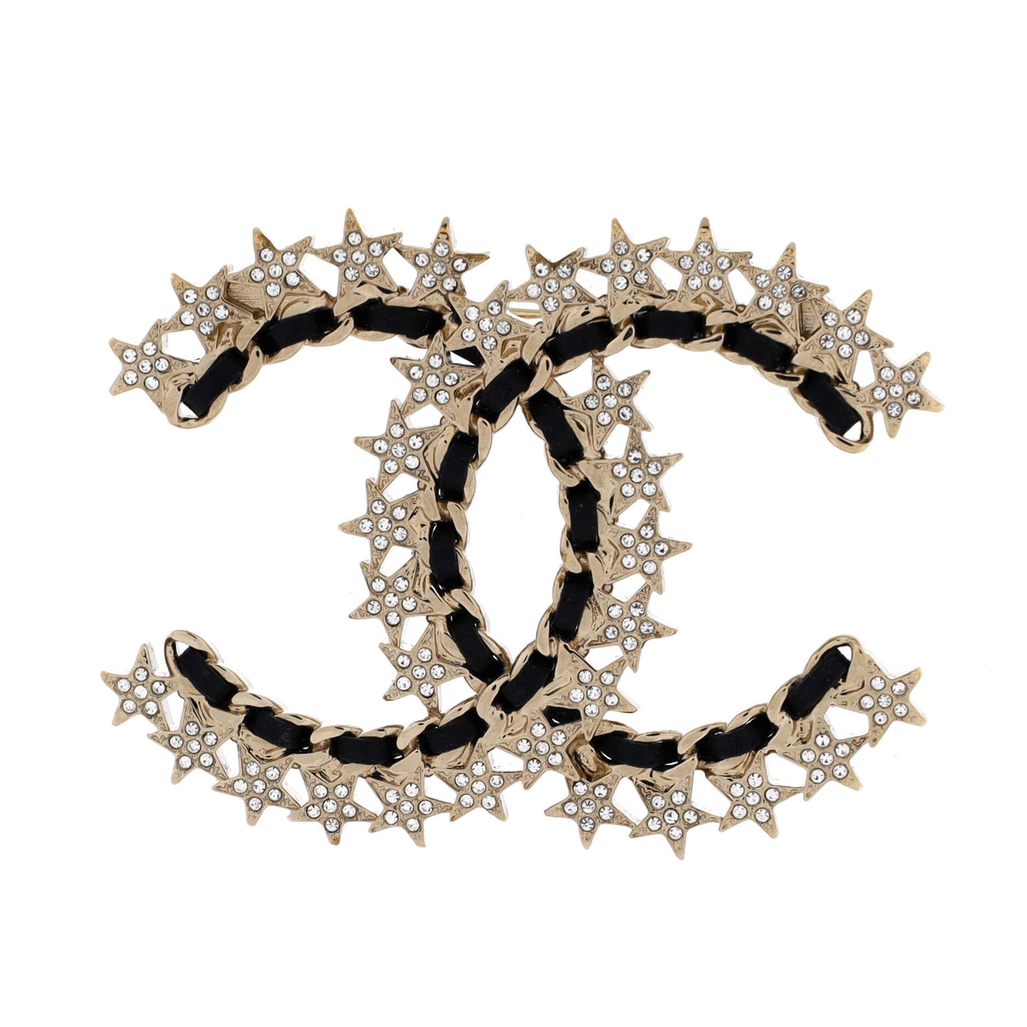 Chanel CC Star Chain Brooch in metal, leather and crystals