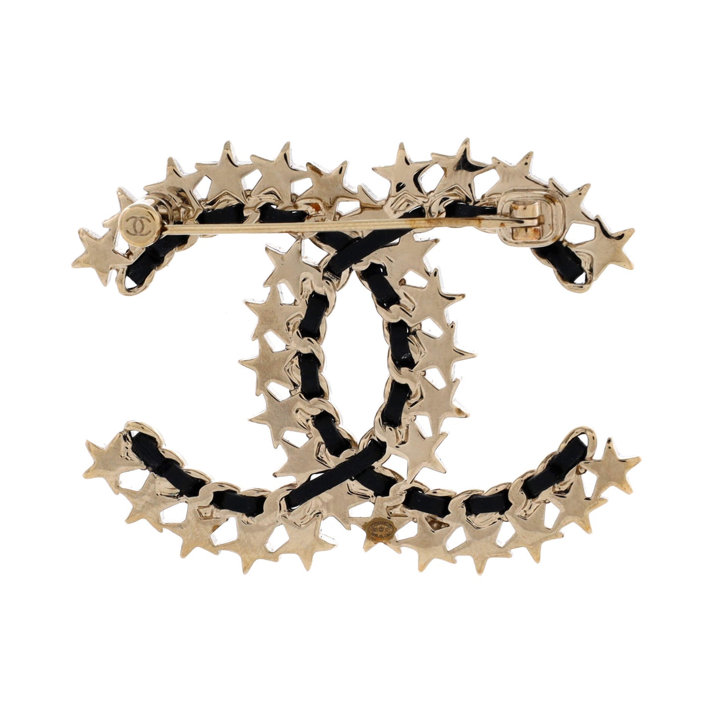 Chanel CC Star Chain Brooch in metal, leather and crystals