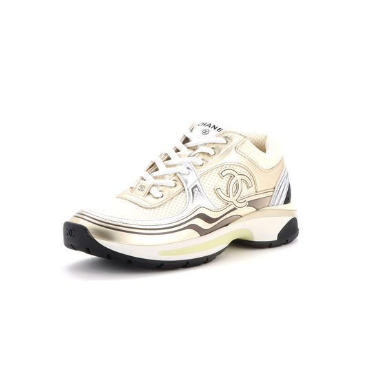 Chanel Women's CC Low-Top Sneakers in Mesh and Laminated Leather