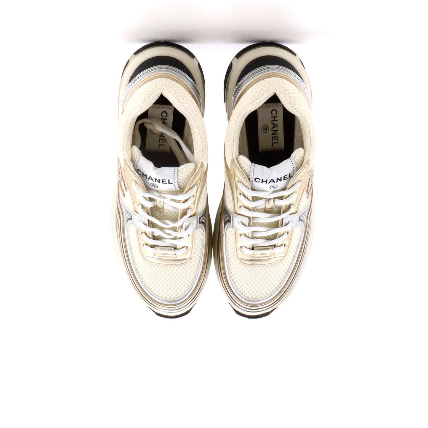 Chanel Women's CC Low-Top Sneakers in Mesh and Laminated Leather
