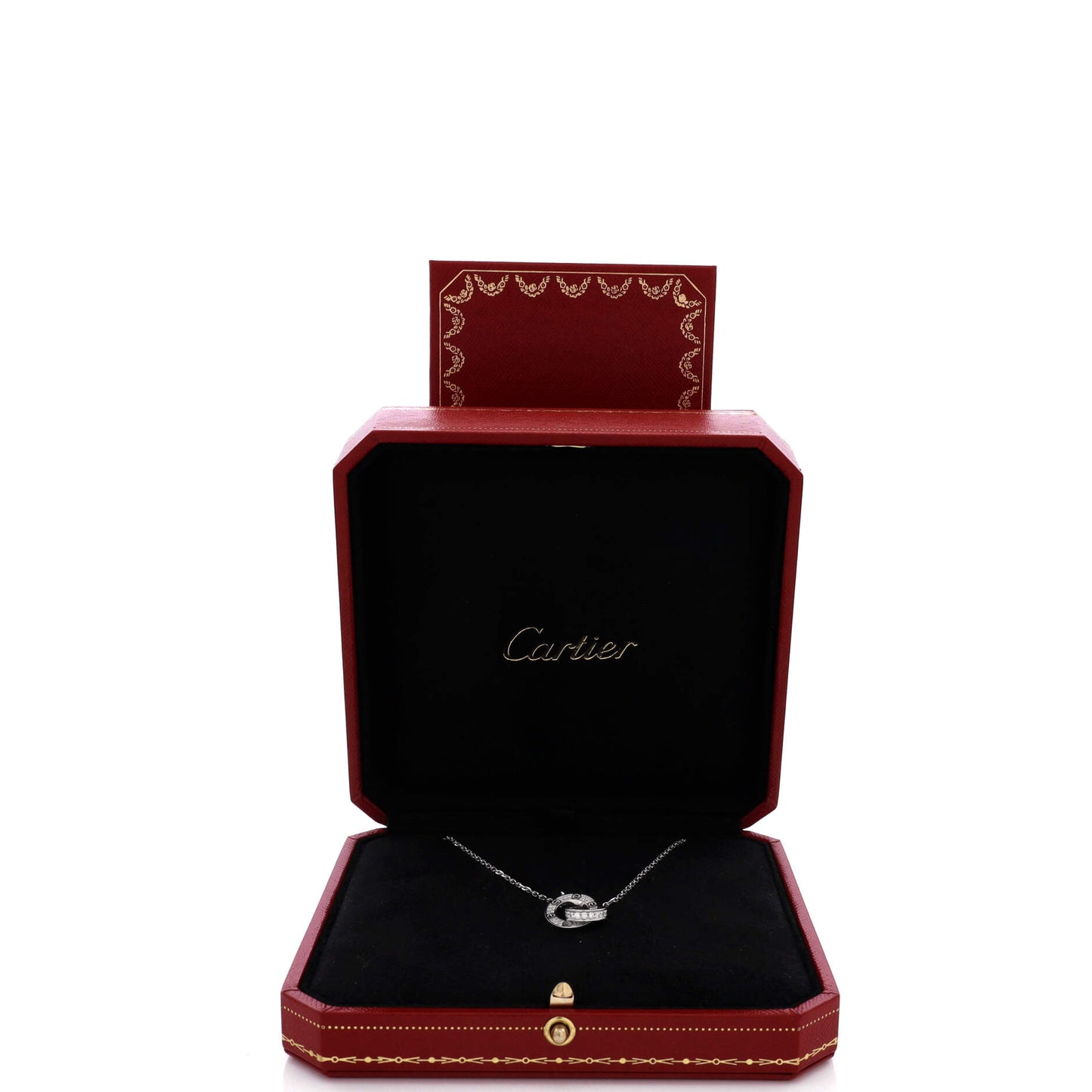 Cartier Love Interlocking Pavé Necklace in 18K White Gold and Diamonds