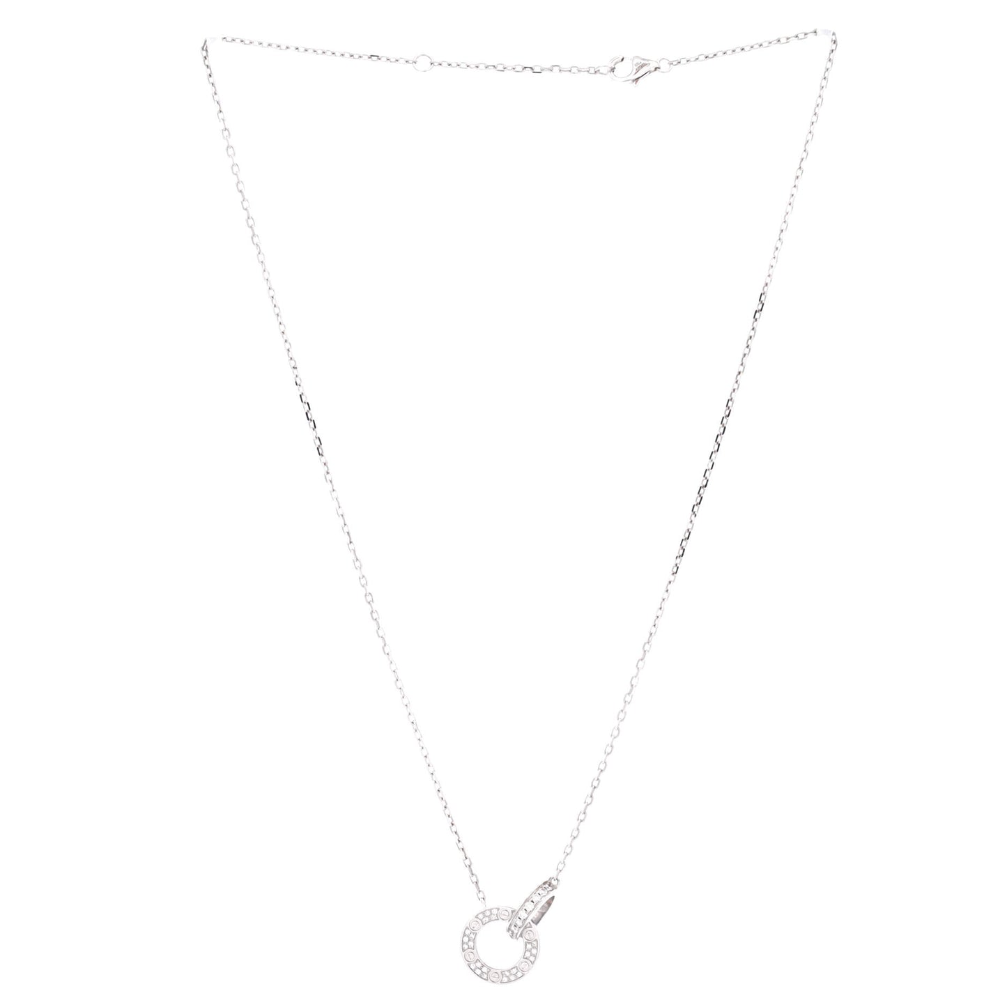 Cartier Love Interlocking Pavé Necklace in 18K White Gold and Diamonds