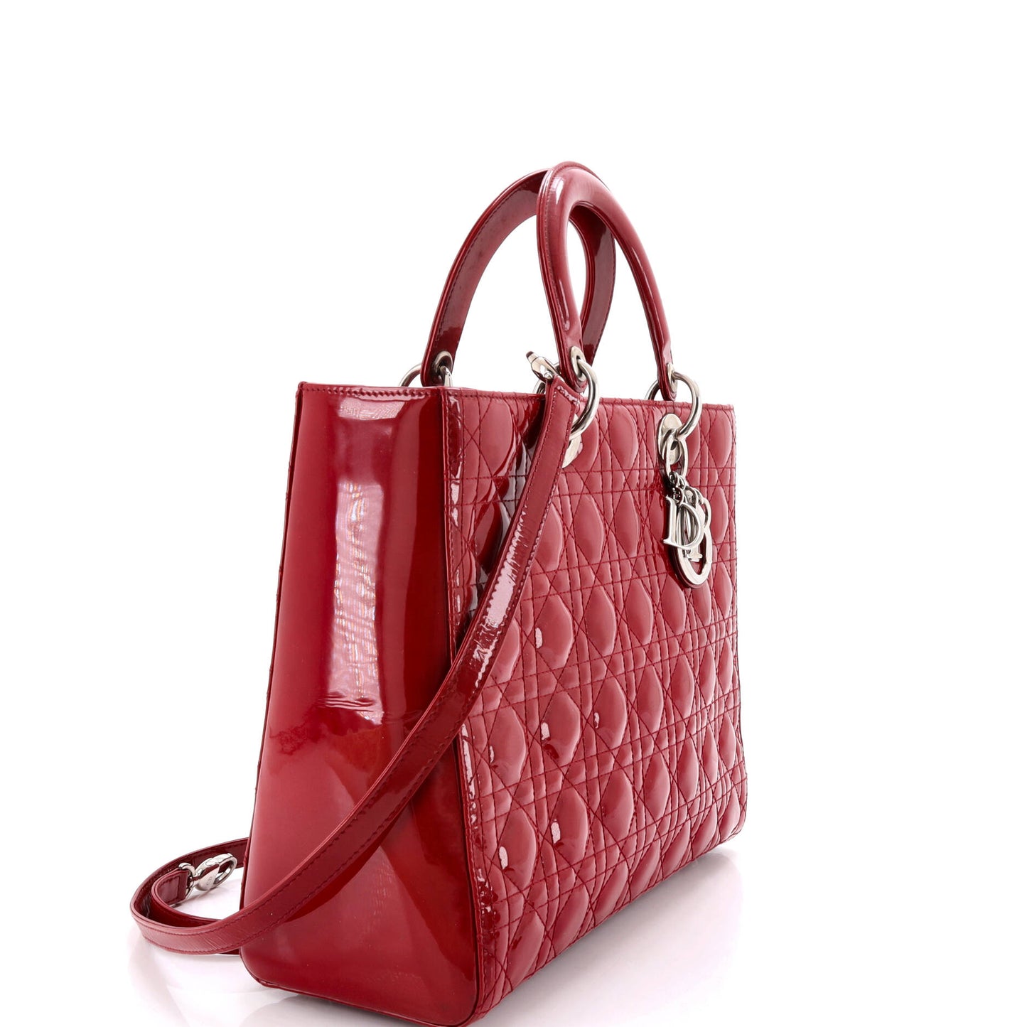Christian Dior Lady Dior Cannage Quilted Enamel Large Bag