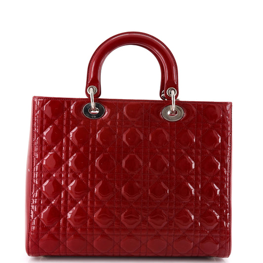 Christian Dior Lady Dior Cannage Quilted Enamel Large Bag