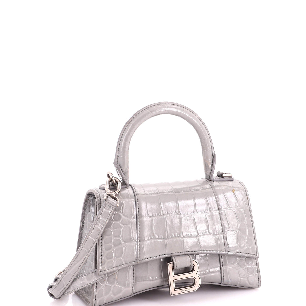 Balenciaga Hourglass Top Handle Bag Crocodile Embossed Leather XS