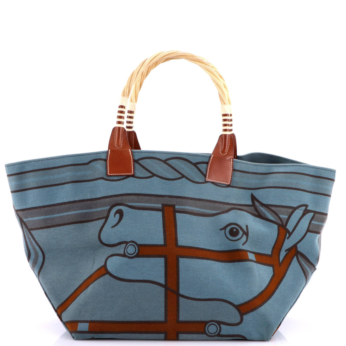Hermes Sac Steeple Tote Printed Toile with Wood