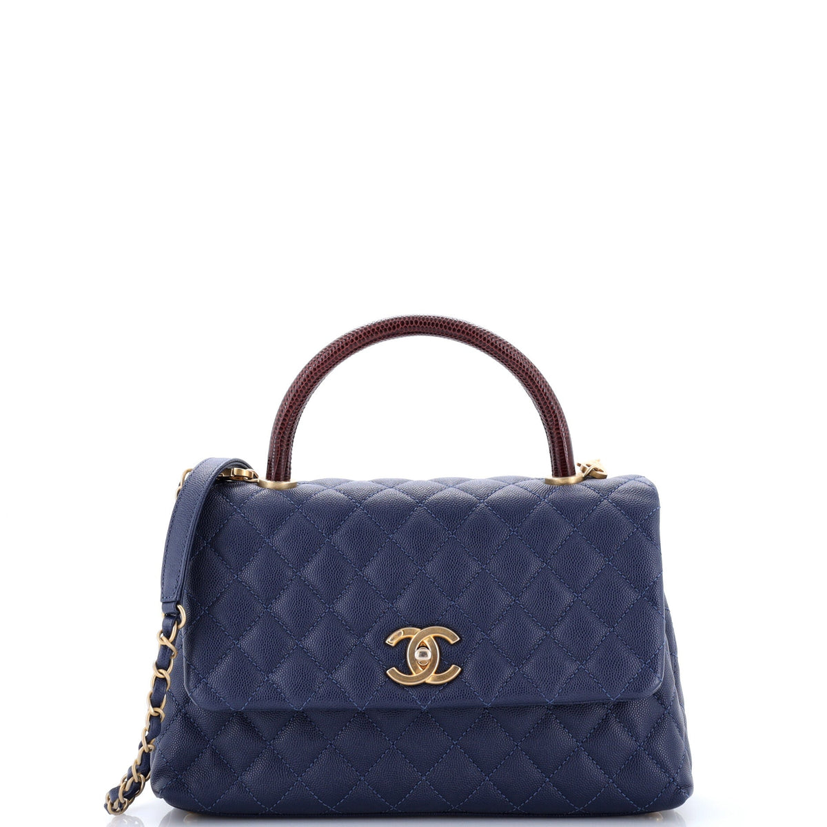 Chanel Coco Top Handle Bag Quilted Caviar with Lizard Small